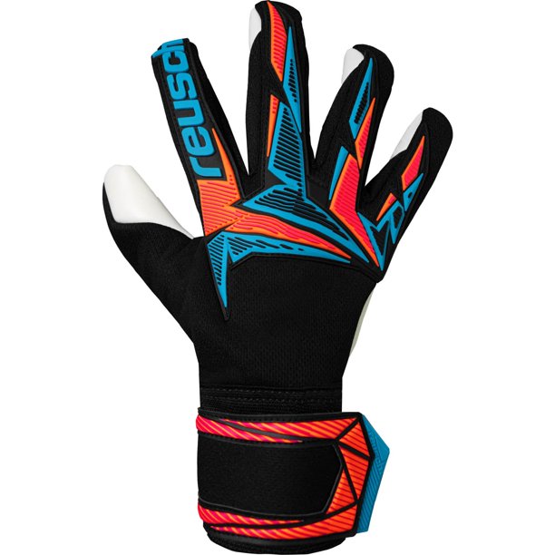 Guantes de portero Reusch Attrakt Freegel Advance para adultos, fútbol, con látex Grip Advance, zona de puñetazo Freegel, corte negativo y envoltura del pulgar (Negro/Azul, talla 9)