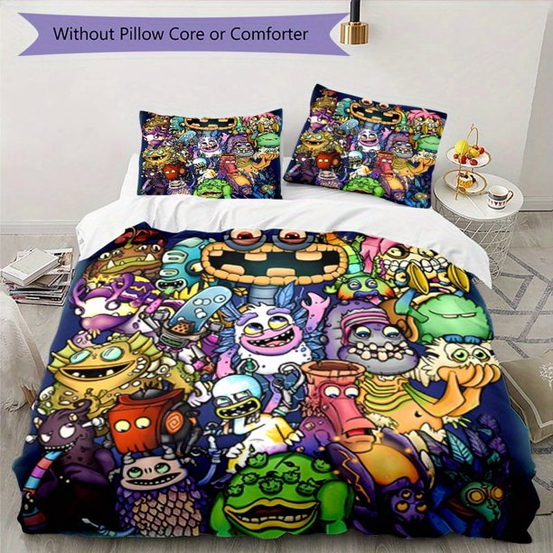 3pcs Bedding Set Inspired by My Singing Monsters - Comes with 1 Duvet Cover And 2 Pillowcases, Made of Breathable Polyester, Machine Washable - Ideal for Year-Round Use S856