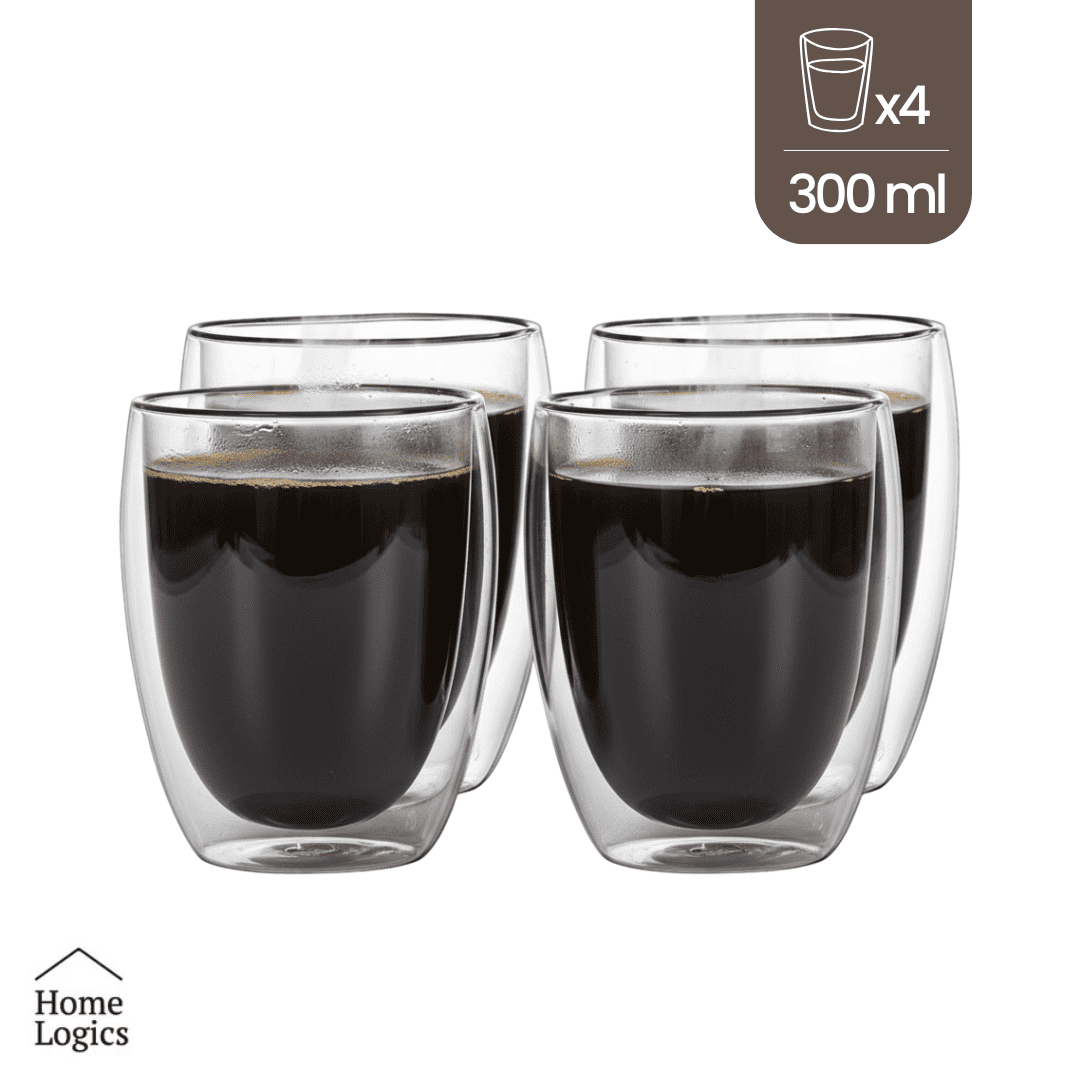 Set 4 Vasos Vidrio Doble Pared 300 Ml Home Logics 1 Un