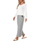 thumbnail image 4 of INSPIRE CHIC Conjunto de Pijama de Manga Larga para Mujer con Cuello en V, Pantalones de Estar a Rayas con Bolsillos y Cintura Ajustable S Blanco, 4 of 6