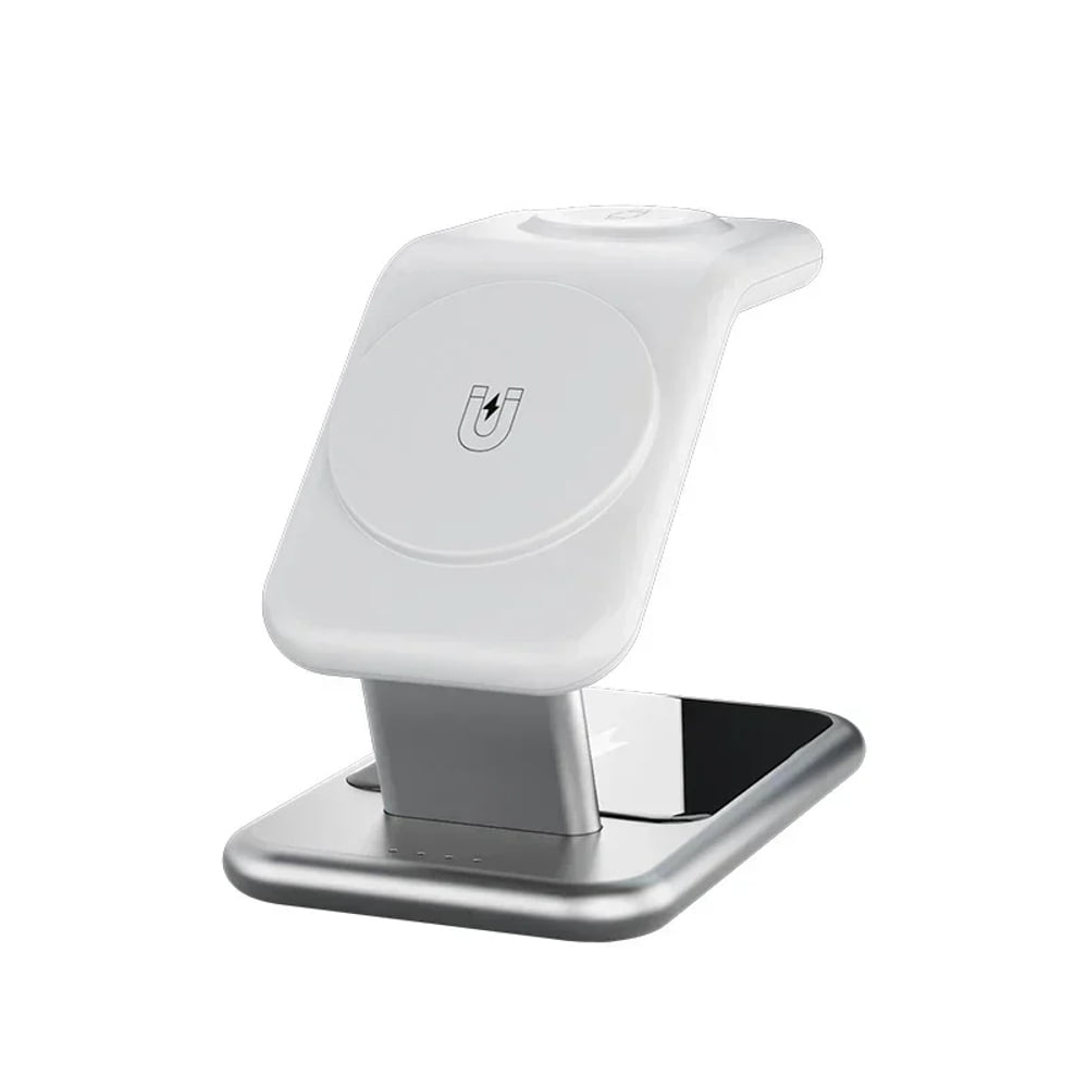 Genérico - 3 En 1 Soporte Cargador Inalámbrico Magnético Para Iphone 16 15 14 13 12 Pro Max/iwatch/airpods, Estación De Carga Rápida-blanco