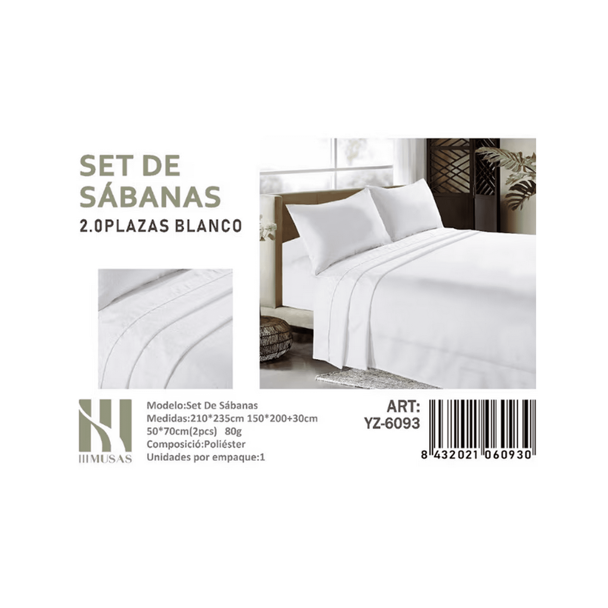 Tecnocasa - Set De Sabanas 2.0 Plazas Color Blanco 150 Hilos 2 Funda De Almohada