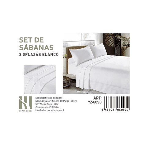 Todostore - Set De Sabanas 2.0 Plazas Color Blanco 150 Hilos 2 Funda De Almohada