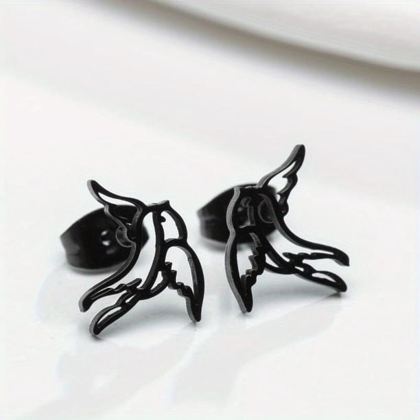 1pair Lovely Stainless Steel Flying Swallow Stud Earrings for Men - Perfect Wedding, Birthday, and Anniversary Gift