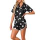 thumbnail image 1 of INSPIRE CHIC Conjunto de Pijama de Satén para Mujer Regreso a Clases Suave Manga Corta con Botones Ropa de Dormir con Bolsillo en el Pecho y Pantalones Cortos para Primavera Verano XS Puntos Negros, 1 of 6