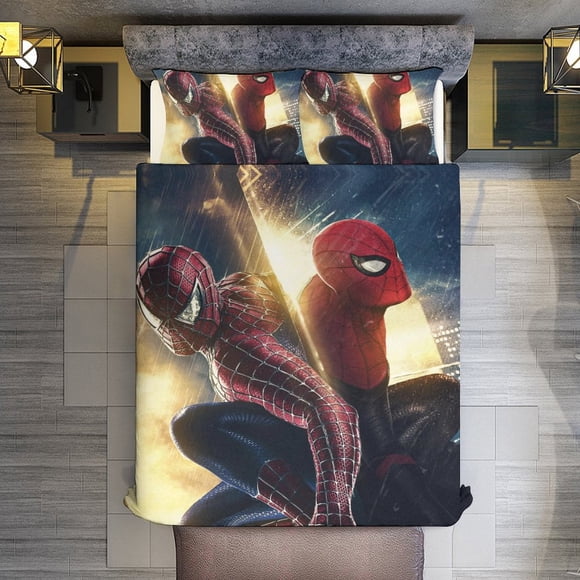 Spider-ManA Friend in Reflection 3 Piece Sets Full/Queen Size - Reversible Microfiber Quilts with 2 Shams Soft Lightweight Bedspread Coverlet Comforter for All Season Bed Sheets