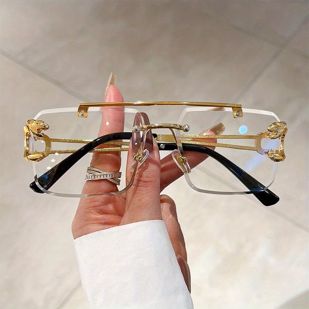 Stylish Rimless Sunglasses for Women & Men - UV400 Protection, Animal Decor & Gradient Lens - Perfect for Beach Parties!