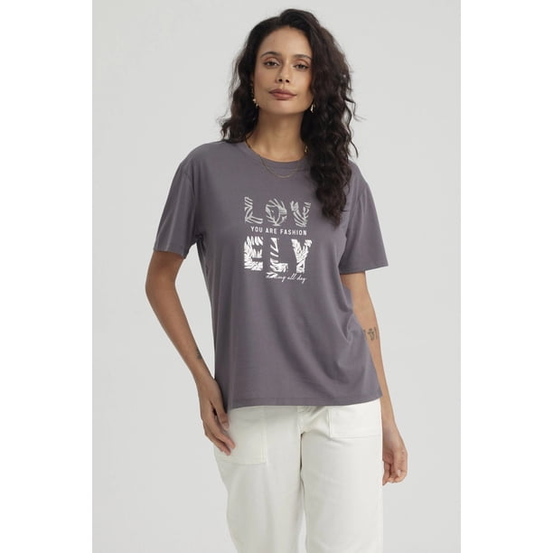 Polera Mujer Print Con Aplicación Marengo