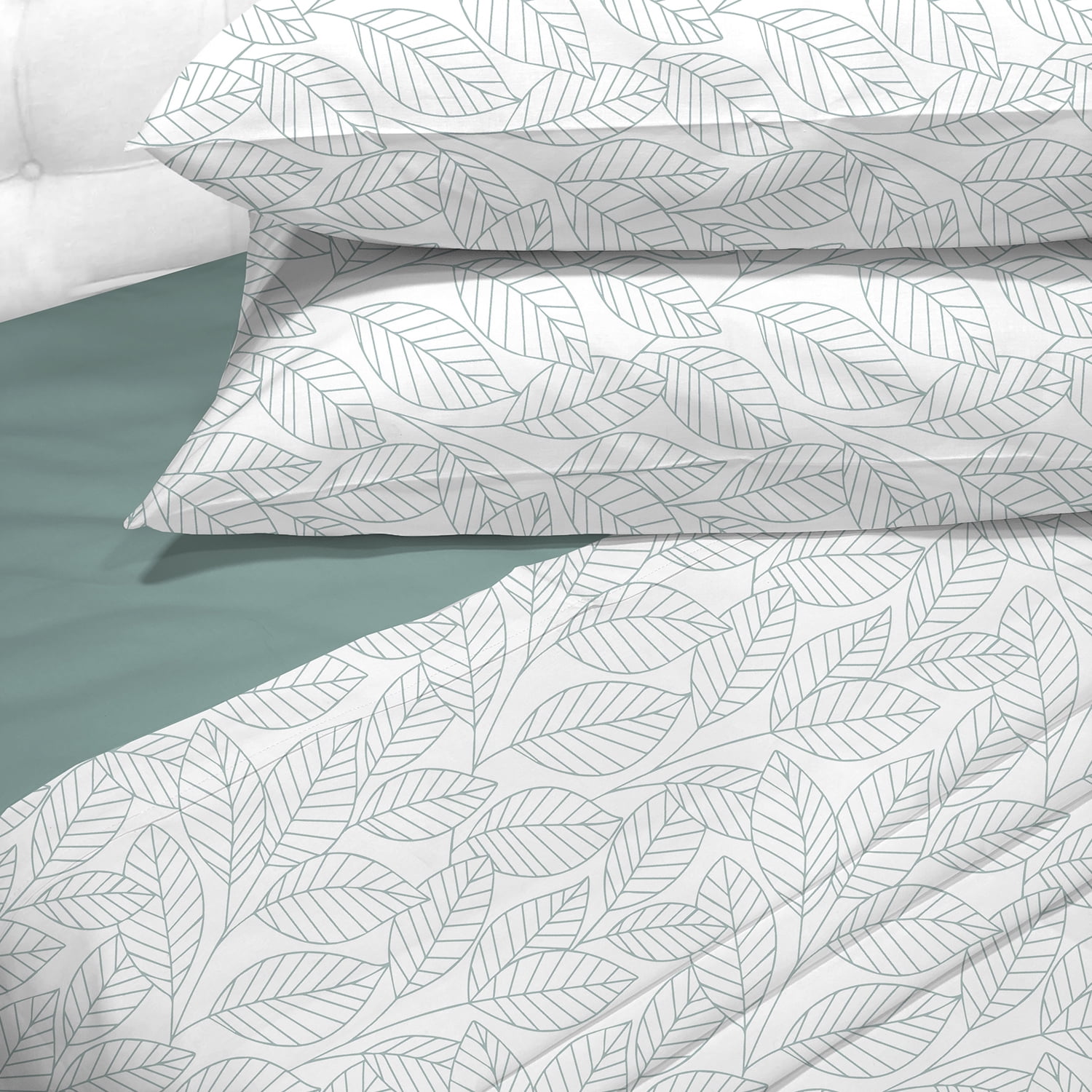 Sabanas Andes 180 Hilos Estampada Hojas Turquesa 1.5 Plazas