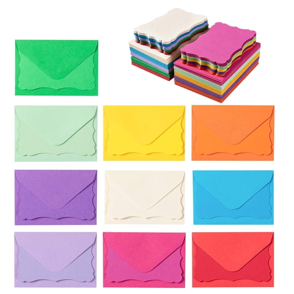 Paquete De 100 Minisobres En Forma De Tapa Con Tarjetas De Notas Coloridas