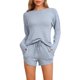 thumbnail image 1 of INSPIRE CHIC Conjunto de pijama de manga larga para mujer, conjunto de salón de mezcla de rayón suave con pantalones cortos, bolsillos y cintura elástica, talla S, azul, 1 of 6