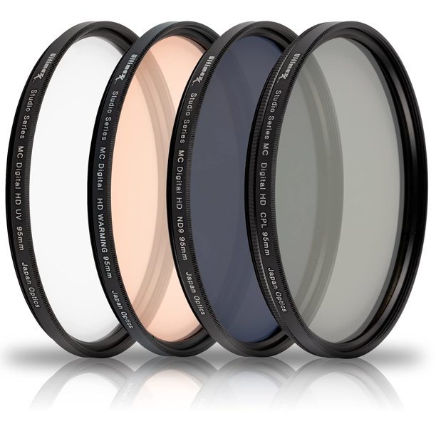 Ultimaxx Set de 4 filtros de 95 mm multi‑recubierto (UV, CPL, ND9 y filtro de calentamiento)