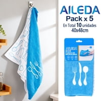 Aileda Paños De Limpieza De Cocina, Paquete De 2 Unidades (Blanco/Azul)40X48Cm （En Total 10 Unidades）