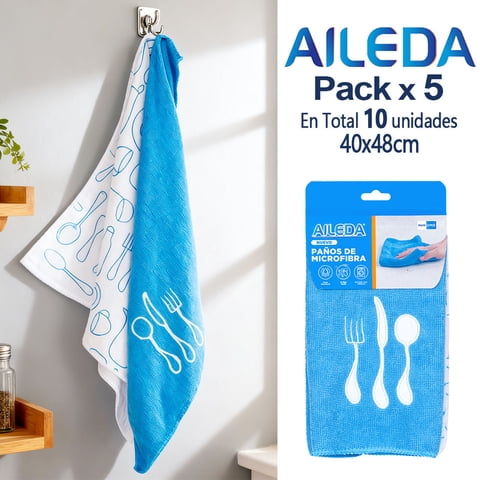 Aileda Paños De Limpieza De Cocina, Paquete De 2 Unidades (Blanco/Azul)40X48Cm (En Total 10 Unidades)