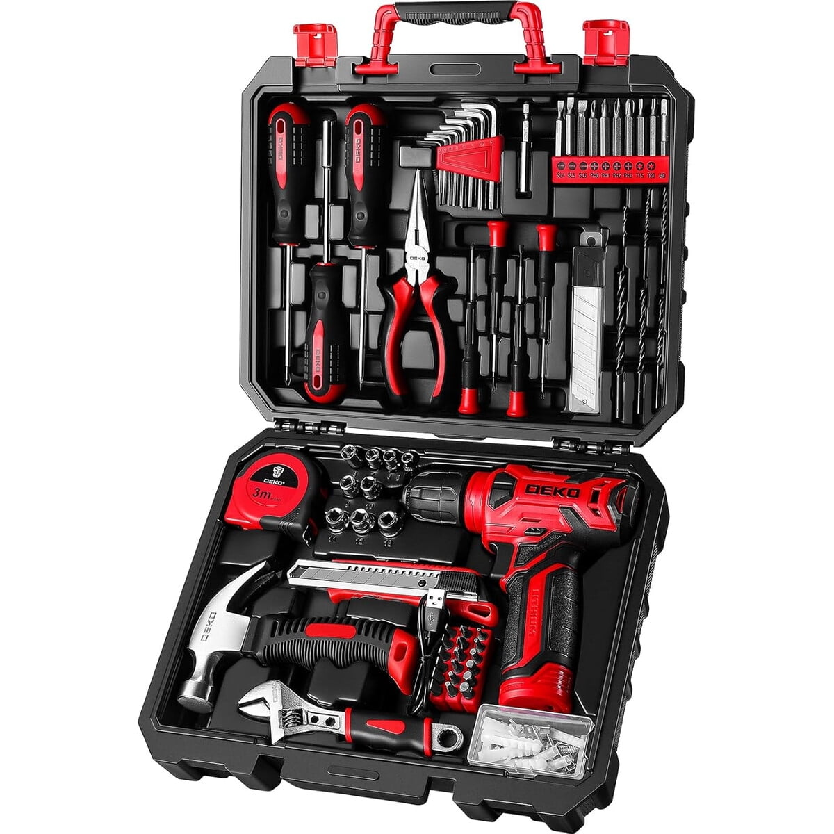Set Herramientas Dekopro 126 Piezas Taladro 8v Inalambrico Rojo