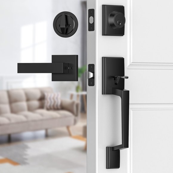 Handleset Brightify Black para puerta de entrada, negro mate, con palanca