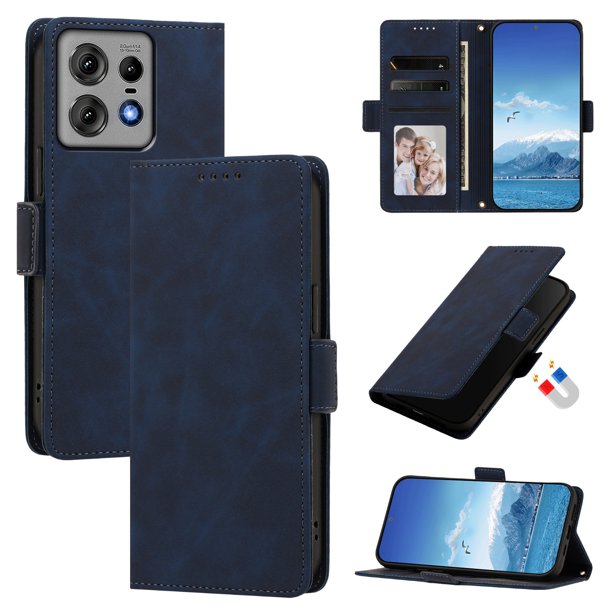 Funda Billetera Delgada para Motorola Edge 50 Pro 5G con Ranuras y Soporte Azul oscuro