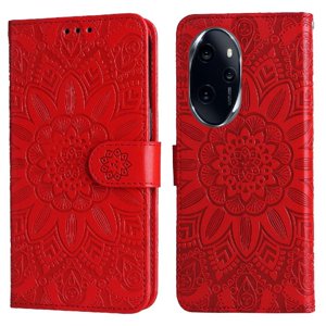 Funda Tipo Cartera Foxdock Para Honor 100 Pro , Diseño Girasol En Relieve, Cuero Pu, Cierre Magnético, Soporte Y Tarjetero