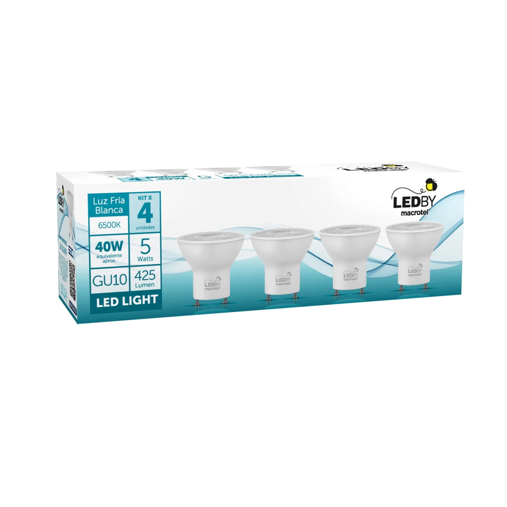 Ampolletas Led Gu10 Luz Fría 6500k 5w Kit 4un - Macrotel