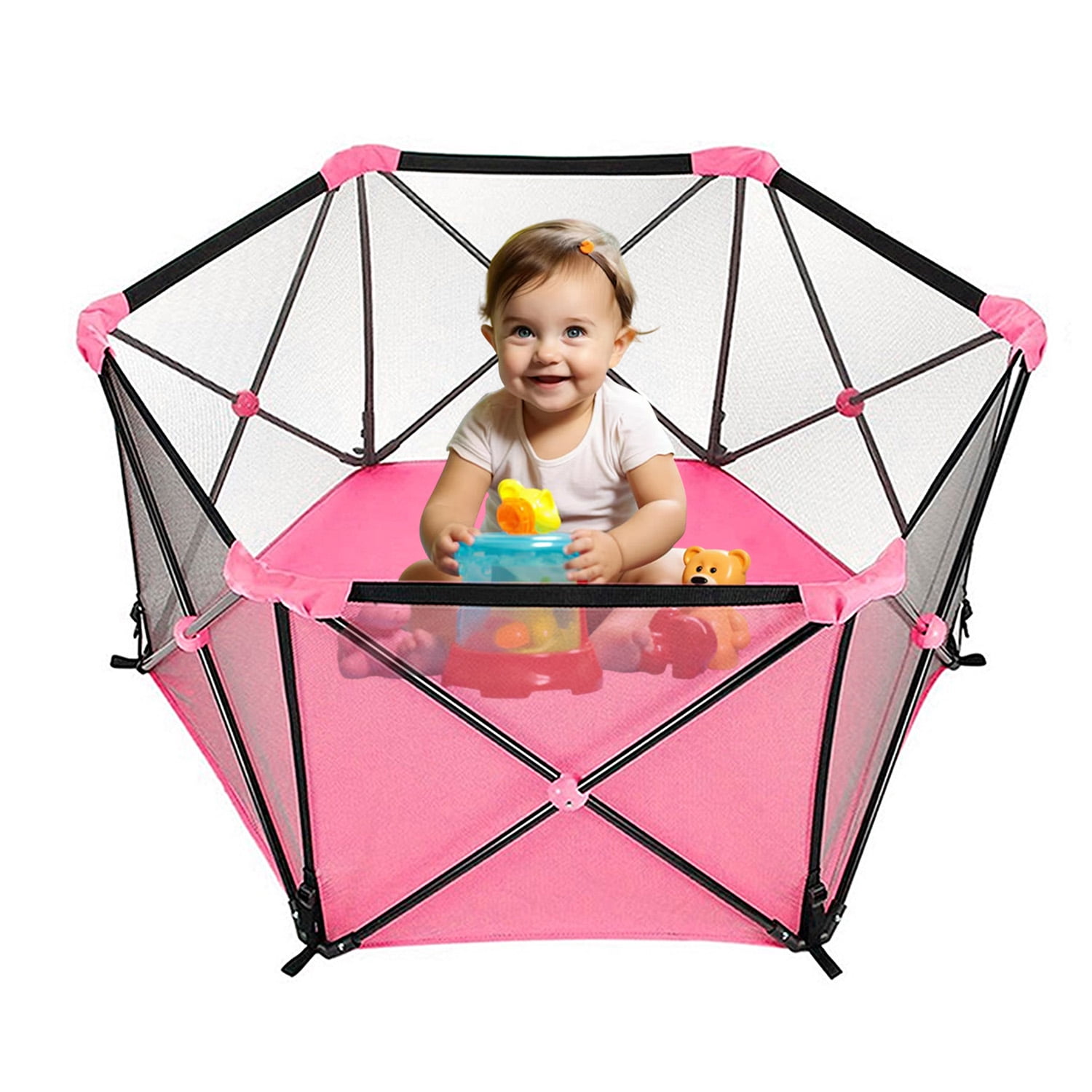 Mundo Online - Corral De Seguridad Para Bebe Plegable Portatil + Bolso Rosado