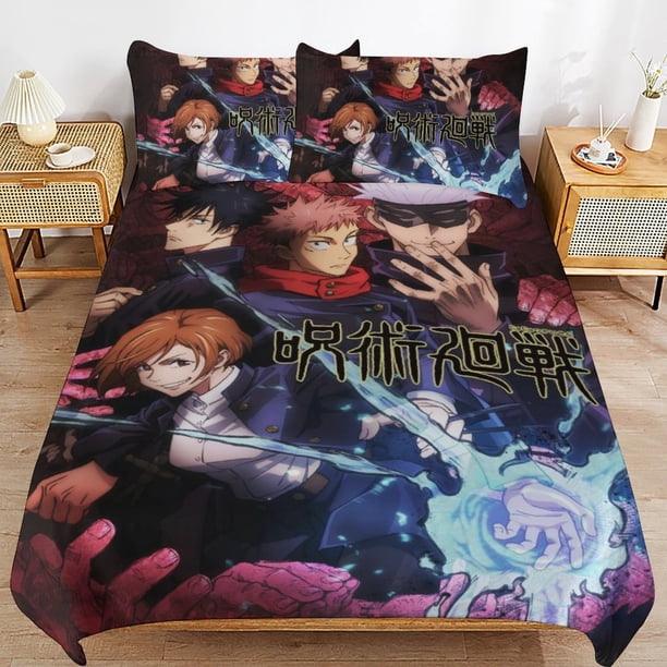 Jujutsu Kaisen Bedding Set Duvet Cover Comfortable and Lightweight Cartoon Bedding 3 Piece Bed Set