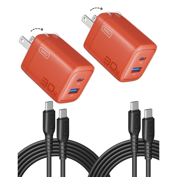 Cargador USB-C INIU de 30 W, paquete de 2, doble puerto y enchufe plegable
