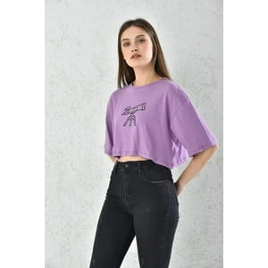 Home Fashion - Polera Mujer Morada Crop Manga Corta Talla Xs