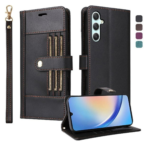 FOXDOCK Funda tipo Cartera para Samsung Galaxy A55 – Cubierta de Cuero PU con Múltiples Ranuras, Bolsillo para Efectivo y Correa de Muñeca