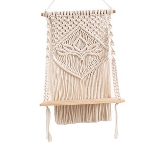 Magideal - Estante De Decoración Para Colgar En La Pared De Macramé, Estantes De Madera Flotantes Para Exteriores, Estantería Decorativa Hecha A Mano Con Cuerda,