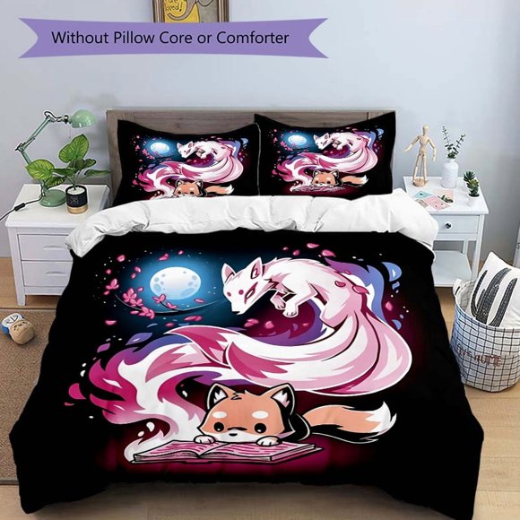 Bedding Featuring a Magical Fox Design Consisting of One Quilt Cover And Two Pillow Shams Filling Not Included Made from Soft And Cozy Fabric Stylish Addition t