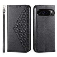Funda Flip Foxdock Para Google Pixel 9 Pro , Estilo Billetera Con Diseño Rombo, Correa De Mano Y Soporte, Uso Diario