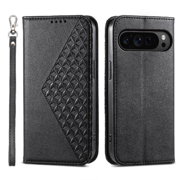 Funda Flip FOXDOCK para Google Pixel 9 Pro , Estilo Billetera con Diseño Rombo, Correa de Mano y Soporte, Uso Diario