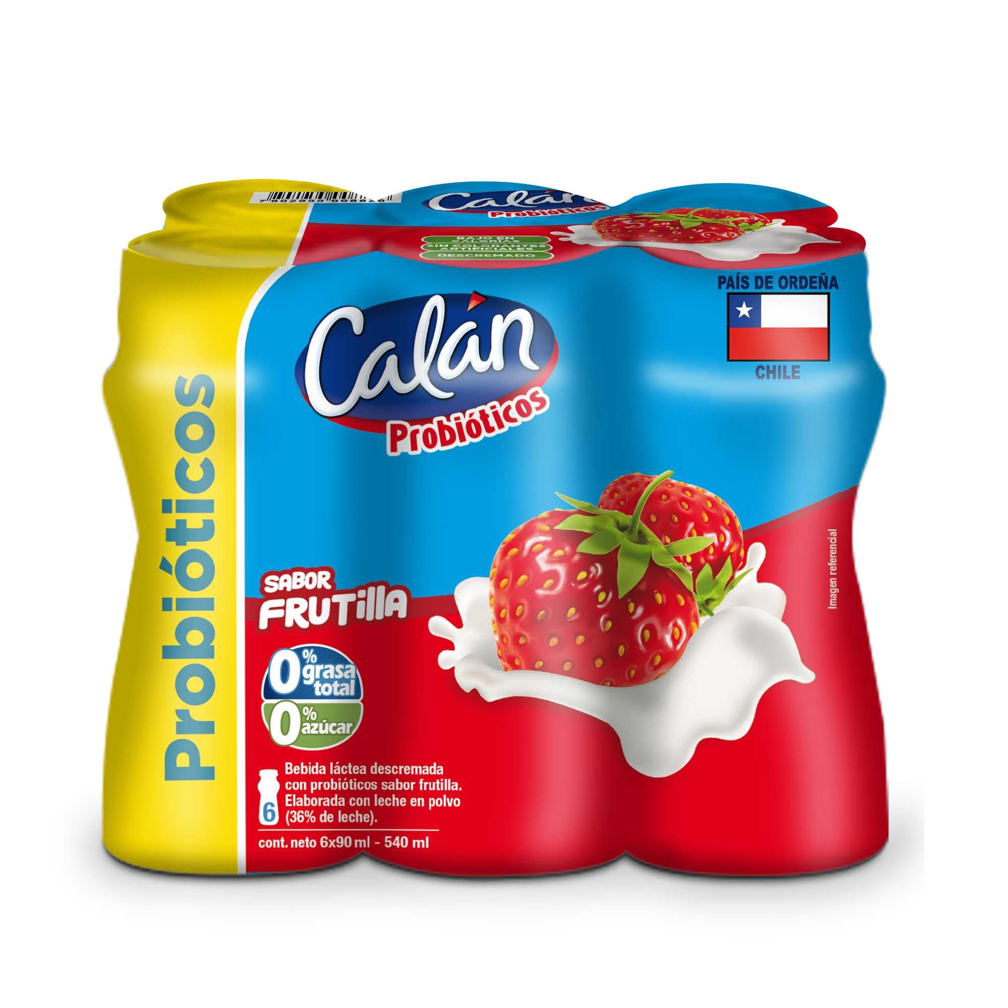 Bebida Láctea Probiótico Sabor Frutilla Pack Botella 6 Botellas 90 cc c/u Calán