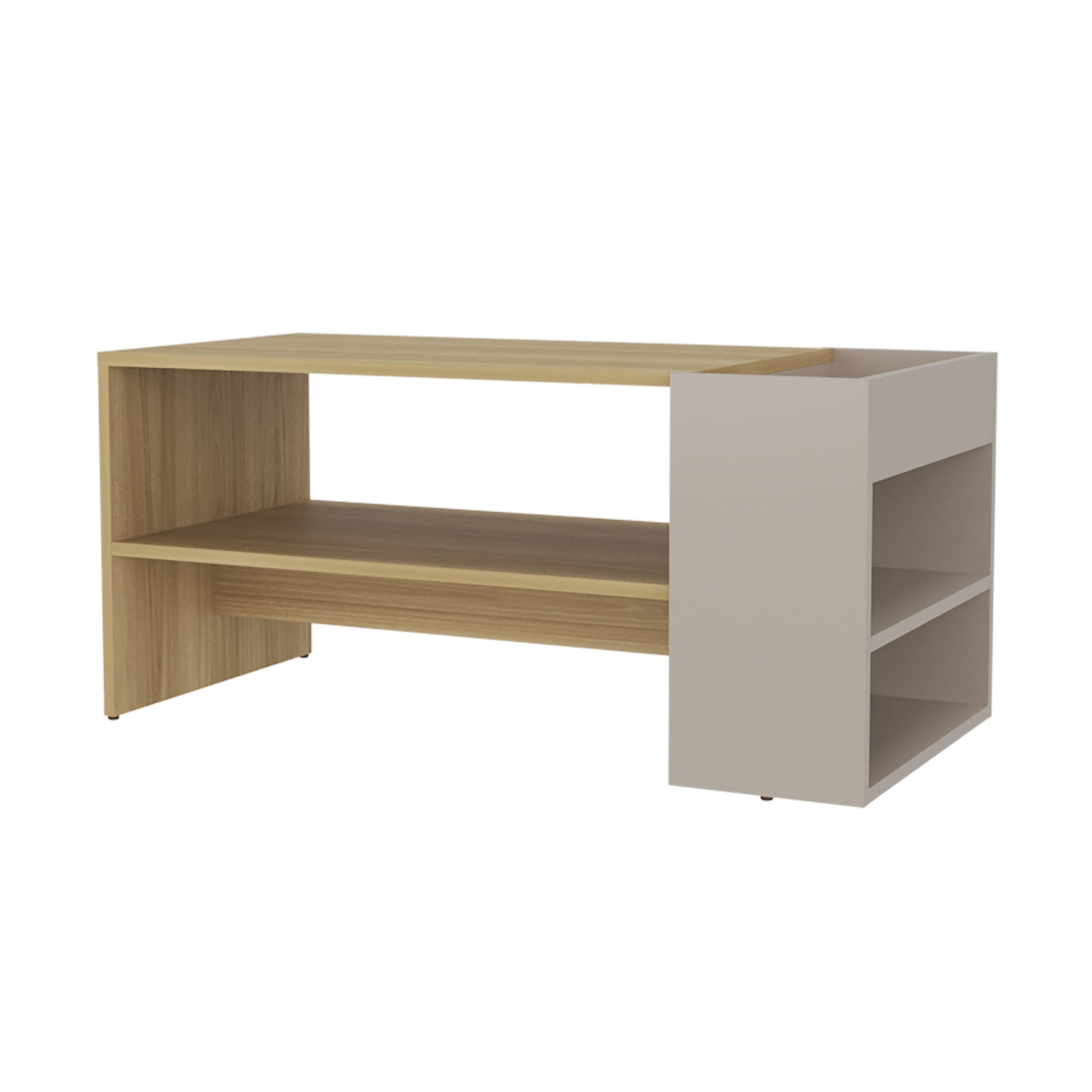 Fmfurniture - Mesa Centro 42x91x45 Cm Beige Y Café Claro