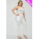 thumbnail image 3 of Saronite Conjunto de Top Corto Elástico de Tirantes Lisos y Pantalón Fruncido Largo, Blanco (Talla Grande para Mujer), 3 of 5