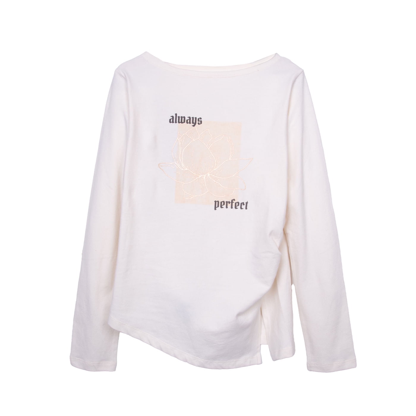 Pillin - Polera Niña Manga Larga Asimétrica Estampado Floral Crudo