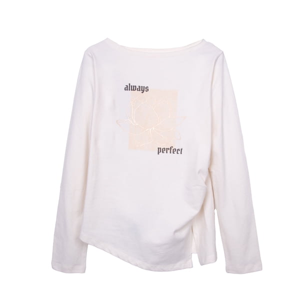 Polera Niña Manga Larga Asimétrica Estampado Floral Crudo