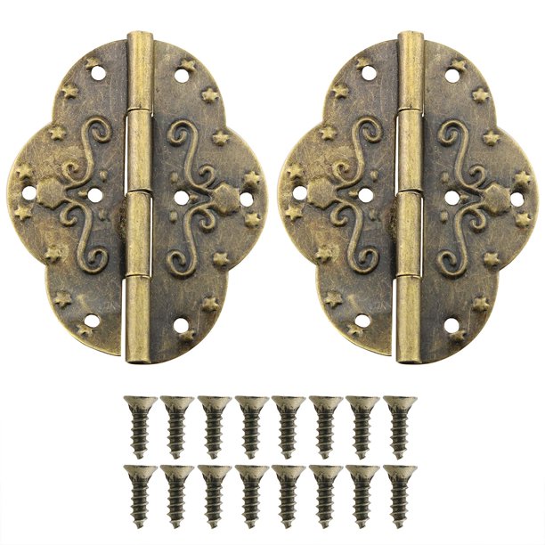 HJ Garden 2 piezas bisagras decorativas de hierro con acabado en bronce envejecido, bisagras ovales con relieve para cajas de madera y joyería (Bronce)