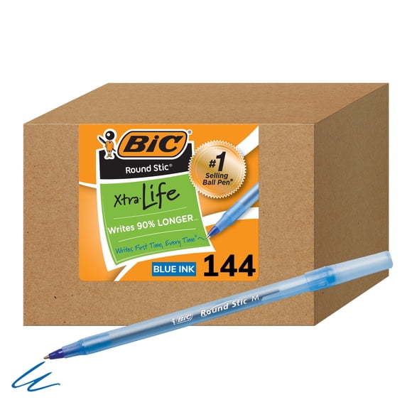 Bolígrafos BIC Round Stic Xtra Life Blue, tamaño mediano, paquete de 144