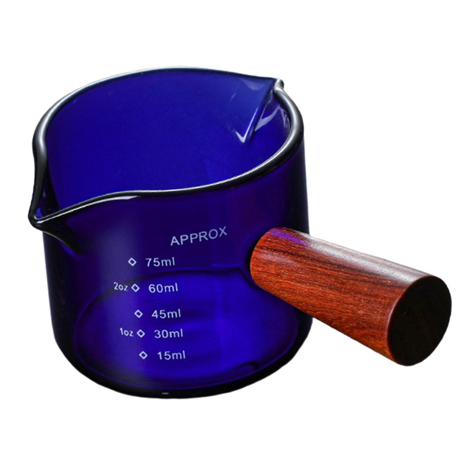 Magideal - Caños Dobles Vasos Medidores De Vidrio Para Licor Vasos Redondos Transparentes Con Mango De Madera Caños Dobles Vasos Medidores Para Té Y Té Suministr , Azul 5.5x6cm