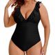 thumbnail image 1 of Agnes Orinda Traje de Baño de Una Pieza para Mujer Tallas Grandes Control de Abdomen Push Up Volantes Cuello en V Encaje Traje de Baño para Fiesta en la Playa o Piscina Conjunto L Negro, 1 of 7