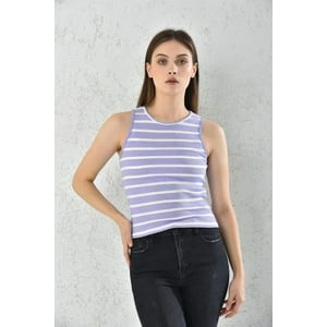 Home Fashion - Polera Musculosa Mujer Morado Rayado Sin Mangas Talla S