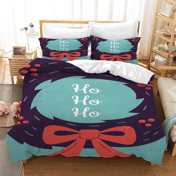 1 Duvet Cover Christmas Elements Cartoon Printed Pattern, 2Pillowcase, Kids Bedroom Decor, Holiday Celebration Gift Bed Sheets