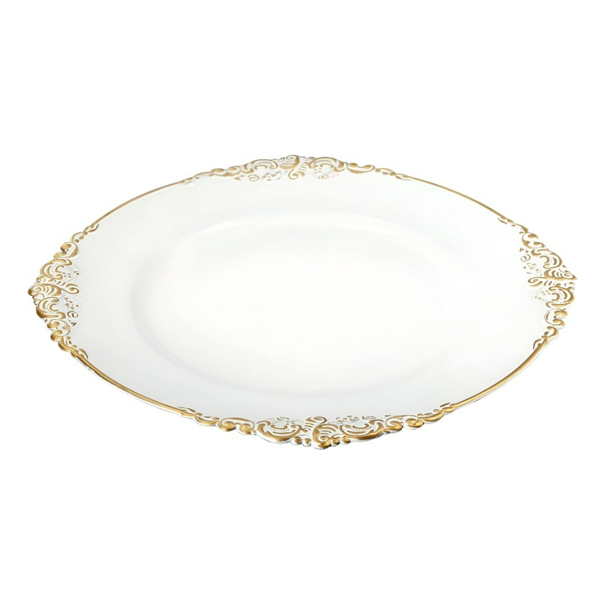 Genérico - Set 3 Bajo Plato Base Decorativo Blanco Y Borde Dorado Jhn