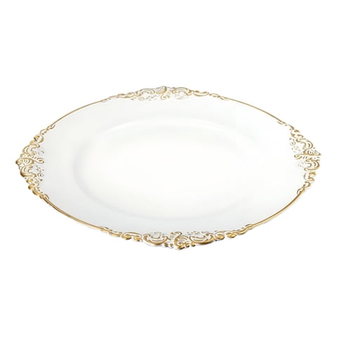 Genérico - Set 3 Bajo Plato Base Decorativo Blanco Y Borde Dorado Jhn
