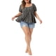 thumbnail image 2 of Agnes Orinda Blusas Florales de Talla Grande para Mujer con Cuello de Corazón, Manga Corta, Dobladillo con Volantes, Espalda Fruncida, Casual de Verano, Babydoll, Talla 1X, Negro, 2 of 6
