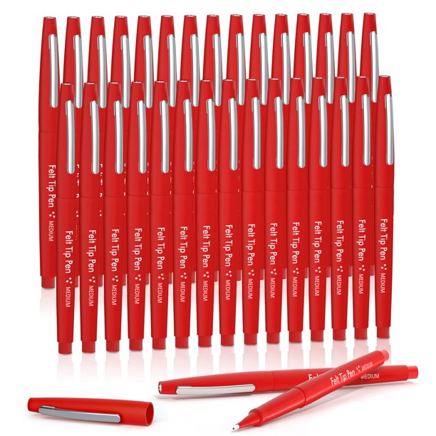 Bolígrafos con punta de fieltro Lelix 30, color rojo, 0,7 mm, punta mediana, para diario