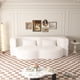 thumbnail image 1 of Modern Floor Sofa with 2 Pillows,Convertible Teddy Fabric Foam-Filled Sleeper Sofa Bed,15" Full Size Folding Mattress for Living Room,Guest Bed,Playroom,no assembly required,Beige/White, 1 of 3