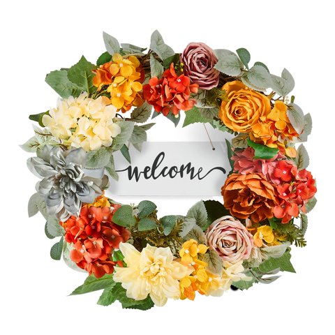 Hortensia Artificial Spring Wreath Vevor De 60 Cm Con Cartel De Bienvenida