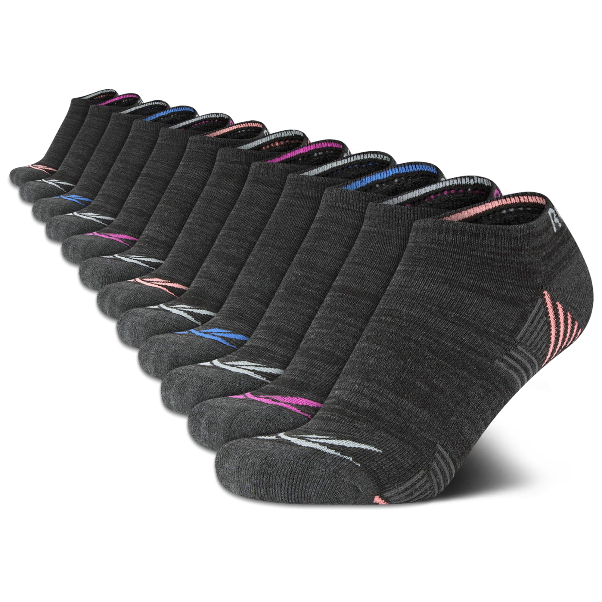 Pack De 12 Calcetines Reebok No Show Para Mujer, Acolchados, Atléticos, Negros